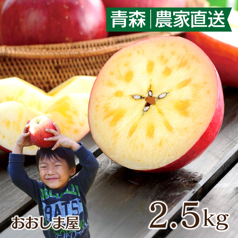 グルメ 青森 蜜入り葉とらずふじりんご 送料無料 2.5kg 大小混合（6玉から12玉前後）サイズ リンゴ ふじ フルーツ 果物 大嶌屋（おおしまや）【gift】