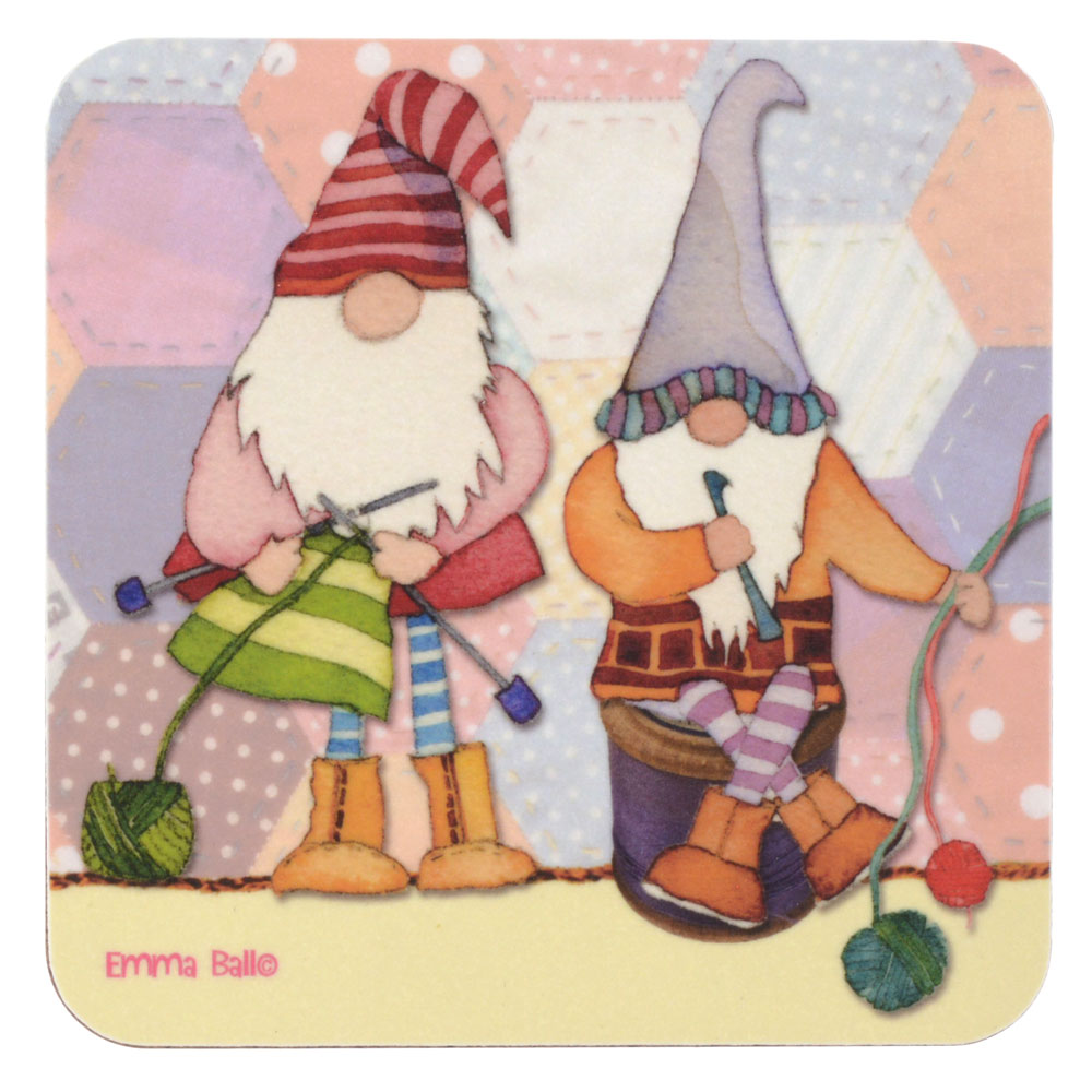 Emma Ball 英国製 コースター  撥水 インテリア雑貨 キッチン雑貨 おしゃれ かわいい 可愛い プレゼント ギフト　Knitting Gnomes EBCW104