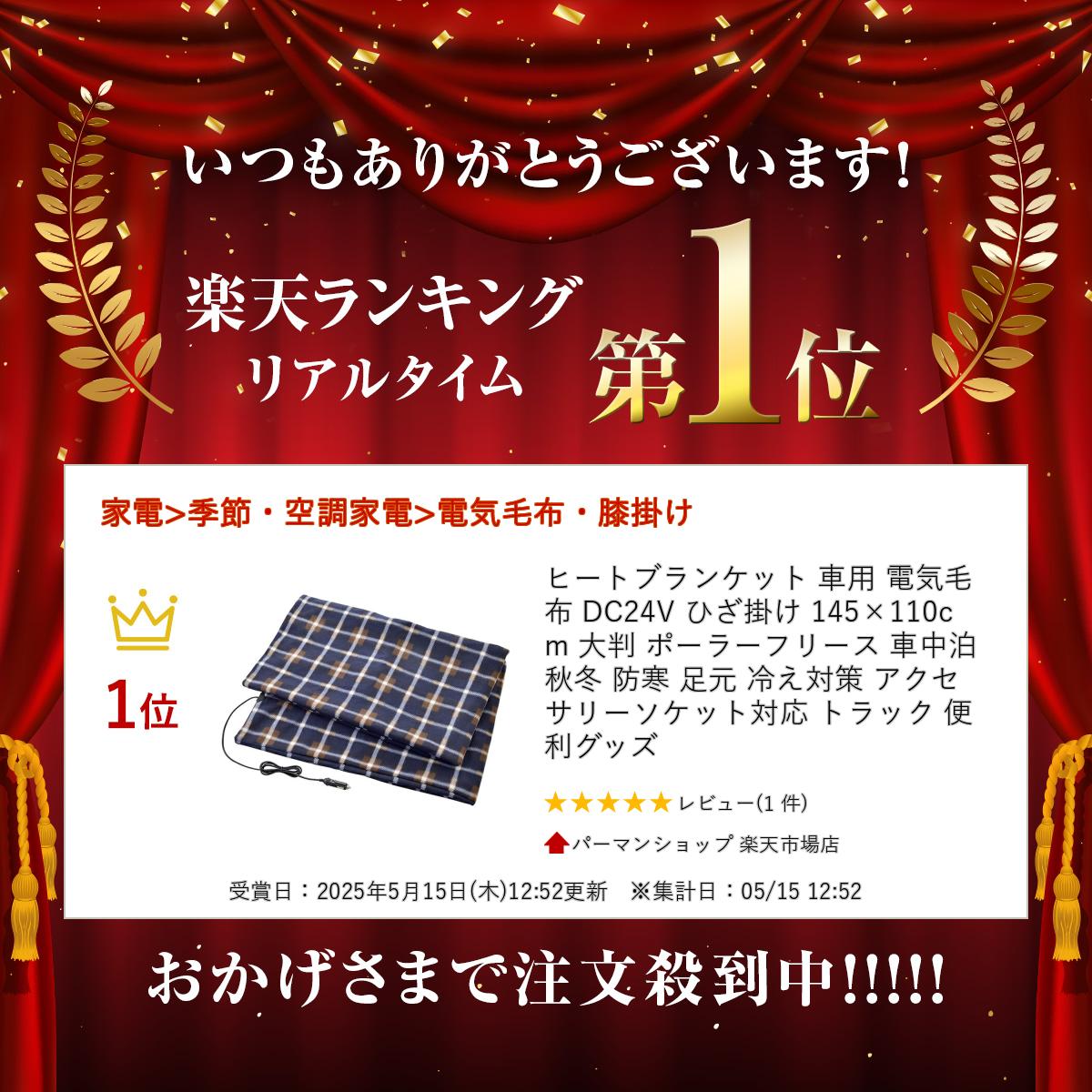 ヒートブランケット 車用 電気毛布 DC24V ひざ掛け 145×110cm 大判 ポーラーフリース 車中泊 秋冬 防寒 足元 冷え対策 アクセサリーソケット対応 トラック 便利グッズ