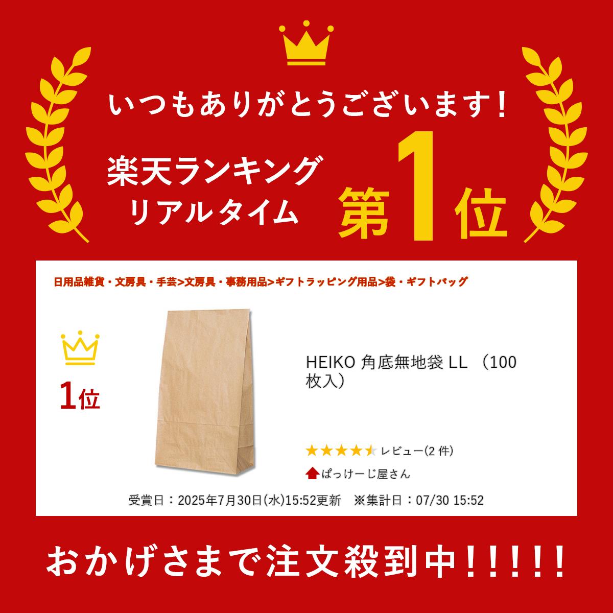 ＼楽天ランキング入賞／ HEIKO 角底無地袋 LL （100枚入） 2
