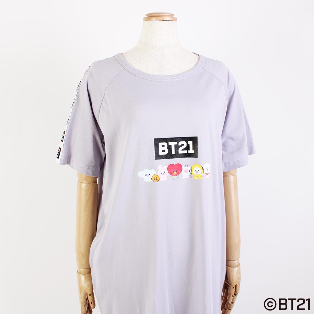 【値下げ】BT21 レディース 半袖 Tシャツ ワンピース ラグラン袖 パープル 綿100% コットン グッズ 公式ライセンス キャラクター ルームウェア パジャマ 部屋着 Mサイズ Lサイズ 女性 春 夏 カジュアル クルーネック LINE FRIENDS[メール便]