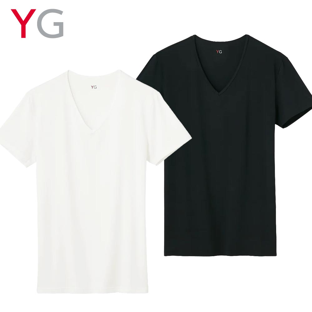 グンゼ YG ワイジー Vネック 半袖 Tシャツ メンズ 吸汗速乾 抗菌防臭 ブラック ホワイト 白 黒 無地 M L LL カットソー インナー 下着 GUNZE airMADE 男性 春夏 YV9515[メール便]