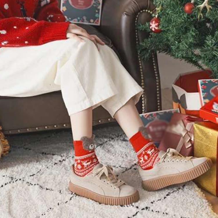 4足セット 靴下 レディース クリスマス ソックス 綿 4足混色 コットン かわいい ショート丈 暖かい おしゃれ 防寒 保温 冬 プレゼント ギフト 女性 くつ下 アンクル丈 送料無料