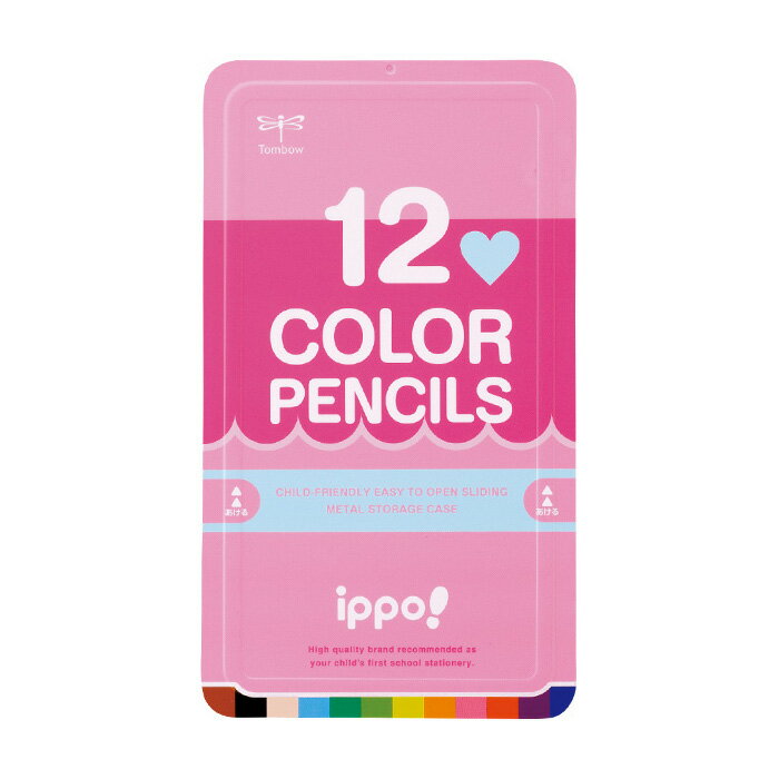 トンボ鉛筆 色鉛筆 ippo! スライド缶入 12色 プレーン Pink CL-RPW0412C