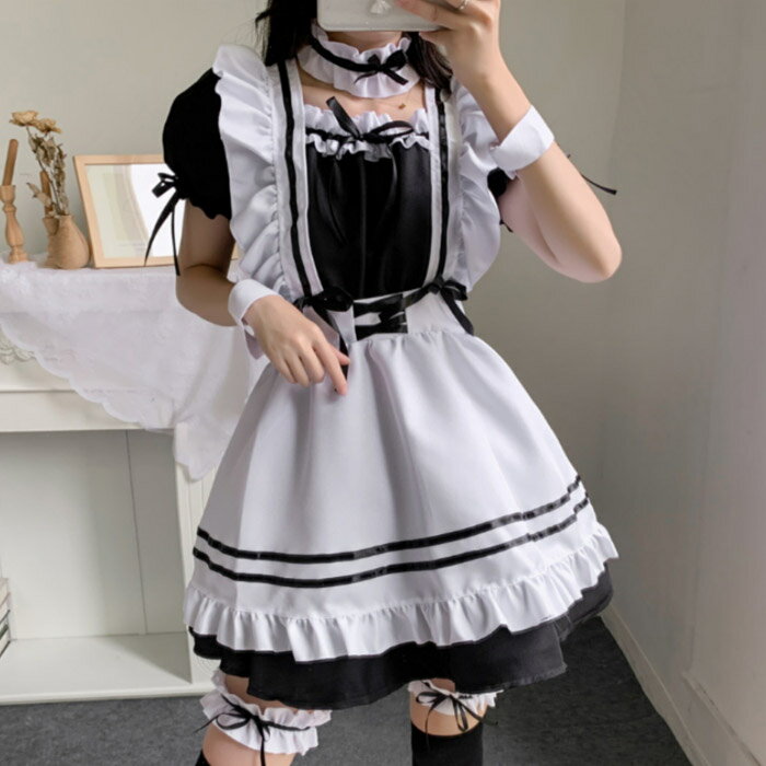 ハロウィン コスプレ メイド服 オーバーニー付き メイド 定番 おすすめ 可愛い 男ウケ フルセット 仮装 衣装 コスチューム こすぷれ コス セクシー 大きいサイズ レディース ハロウィンコスプレ衣装