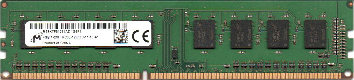 増設メモリ, PC用メモリ 2Micron (1.35V) PC3L-12800U (DDR3L-1600) 4GB 240 DIMM MT8KTF51264AZ-1G6P1 (1Rx8) 