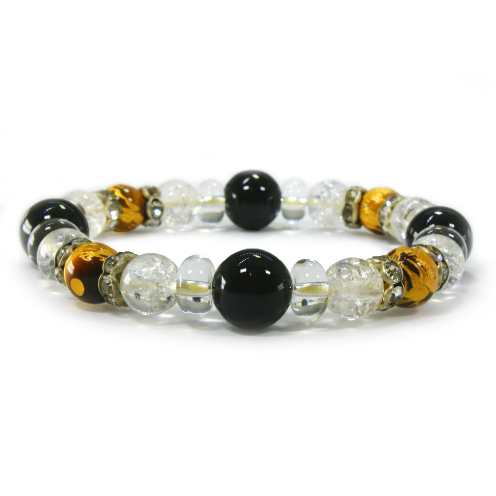 【売り尽くし価格！！】　プレゼント最適　敬老の日　10月 4月誕生石 四神獣 青龍 金色彫刻 タイガーアイ オニキス クラッシュ水晶 クラッシュクォーツ ブレスレット