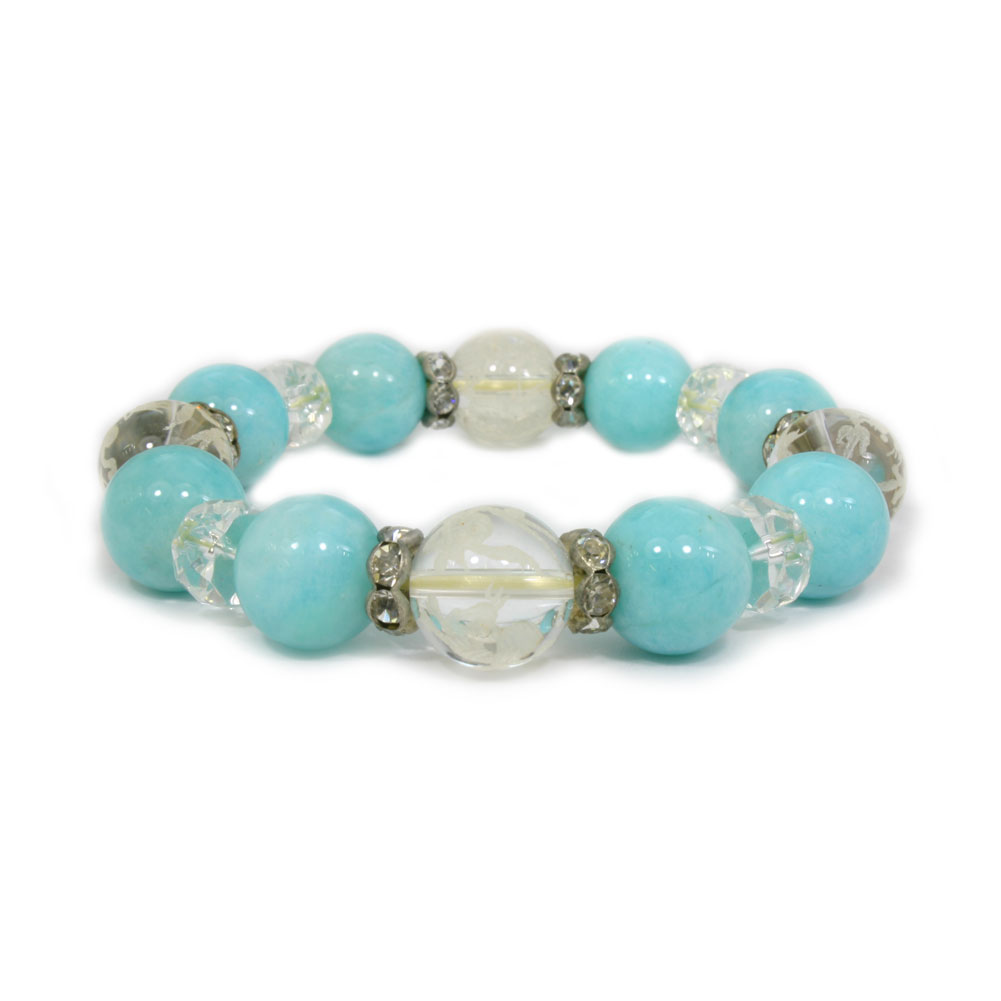 Jade - 【売り尽くし価格設定中！！】　プレゼント最適　敬老の日　4月誕生石 四神獣 4in1 素彫彫刻 水晶 アマゾナイト ブレスレット