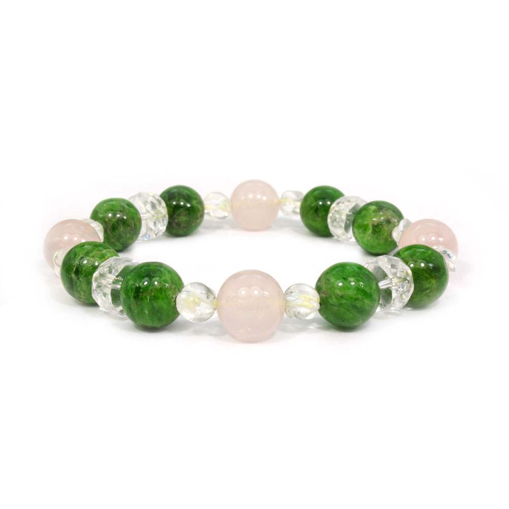 【楽天市場出店20周年記念売り尽くし価格設定中！！】　プレゼント最適　敬老の日　4月誕生石 ローズクォーツ クロムダイオプサイト 水晶 クリスタル ブレスレット(4)