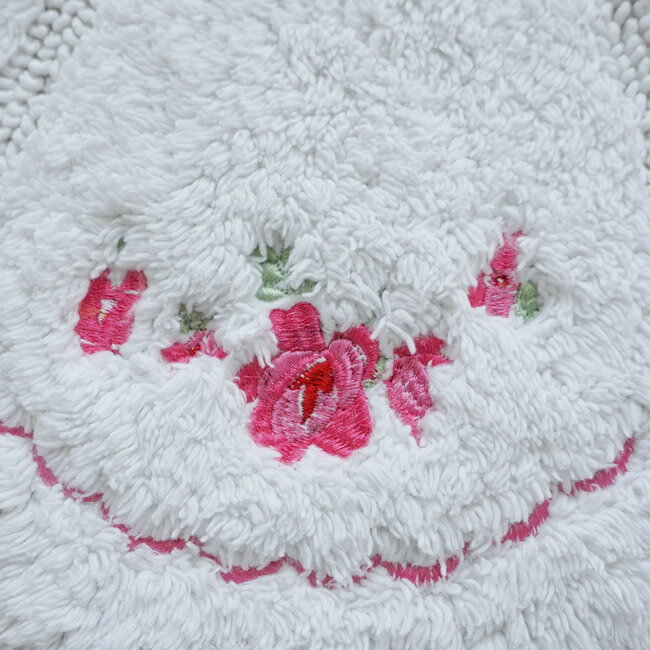 トイレマットマットシェルホワイトピンク薔薇かわいいおしゃれトイレコットン綿100%花柄サニタリー薔薇雑貨バラ雑貨姫系雑貨エレガント雑貨