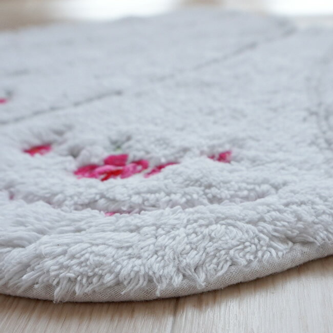 トイレマットマットシェルホワイトピンク薔薇かわいいおしゃれトイレコットン綿100%花柄サニタリー薔薇雑貨バラ雑貨姫系雑貨エレガント雑貨