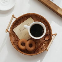 送料無料 トレー トレイ ラタン 円形 丸型 おぼん 取っ手付き おしゃれ かわいい カフェトレイ インテリア ジャパンディ