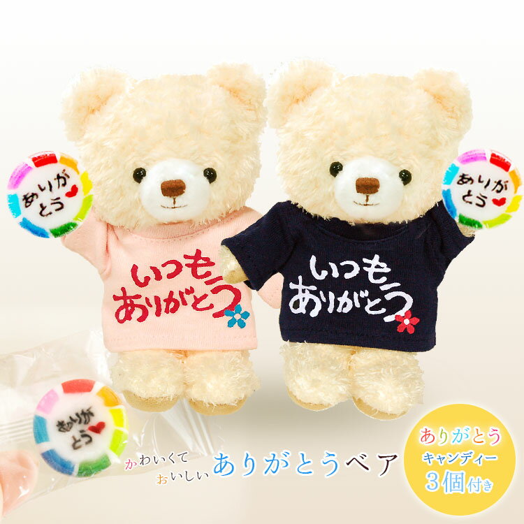 ありがとうベア 飴3個入り【別オプション名入れ可】【12.5cm】テディベア キーホルダーぬいぐるみ くま プチギフト ギフト プレゼント バレンタイン チョコ以外 かわいい お菓子 卒業 女性 雑貨 お菓子 友達 先生 ホワイトデー お返し