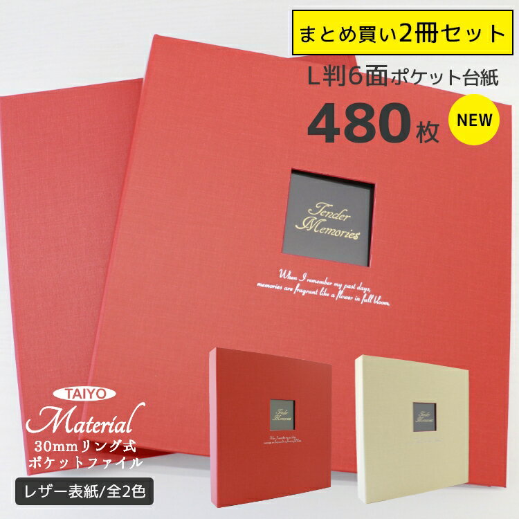 タイヨー 大容量 フォトアルバム Material 30mmリング式ポケットアルバム 2冊セット L判 480枚収納 写真シート40枚付き 全2色 リングファイ...