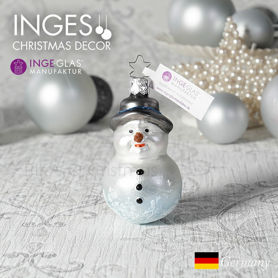 10163S015 ドイツINGE-GLAS MANUFAKTUR（インゲ・グラス）[I154]帽子をかぶった雪だるま 8cm ハンドメイドオーナメント Made in Germany 職人の手作り ヨーロッパ直輸入 クリスマス ピカキュウホーム ピカキュウhome