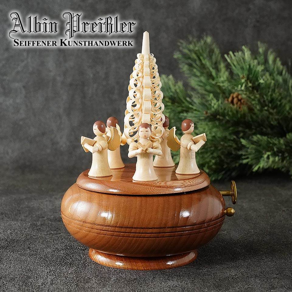 クリスマス オルゴール アルビン・プライスラー Albin Preissler 木製 天使の聖歌隊とツリー ナチュラル リュージュ社 ハンドメイド 職人がひとつひとつ丁寧に作り上げた銘品[正規取扱店ピカキュウhome]ドイツ直輸入【EAN: 4250770400654】