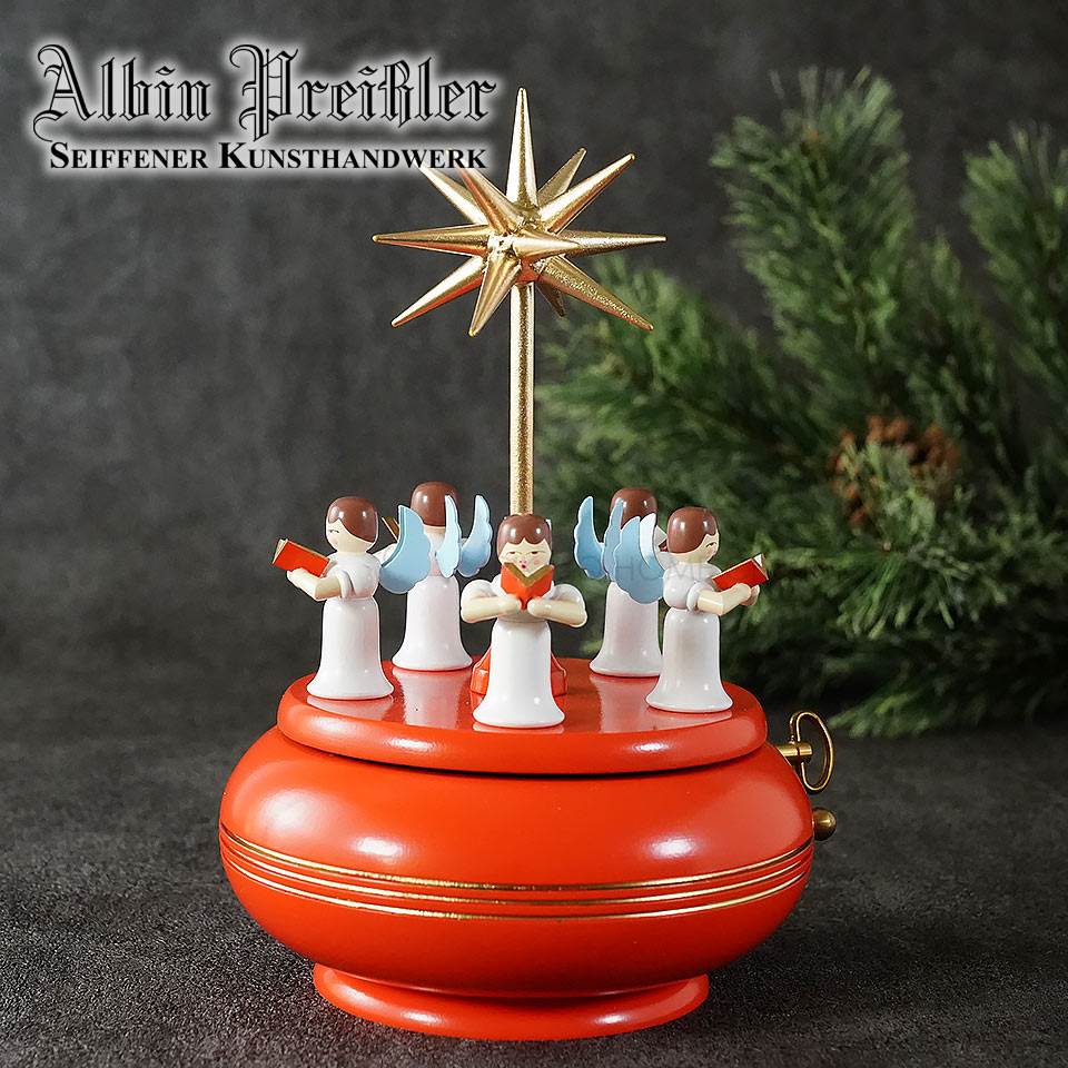 クリスマス オルゴール アルビン・プライスラー Albin Preissler 木製 天使の聖歌隊とスター レッド リュージュ社 ハンドメイド 職人がひとつひとつ丁寧に作り上げた銘品[正規取扱店ピカキュウhome]ドイツ直輸入【EAN: 4250770400678】