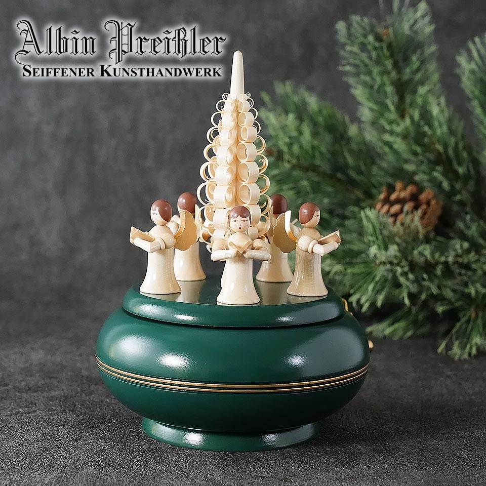 クリスマス オルゴール アルビン・プライスラー Albin Preissler 木製 天使の聖歌隊とツリー グリーン リュージュ社 ハンドメイド 職人がひとつひとつ丁寧に作り上げた銘品[正規取扱店ピカキュウhome]ドイツ直輸入【EAN: 4250770400715】