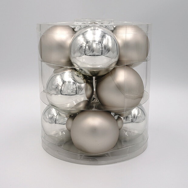 INGE-GLAS GOODS 8cm玉/シルバーガラスボール1個入りクリスマスツリー オーナメント ガラス製 ボール セット シルバー 8cm シャイニー マット 艶あり 艶なし 12個入