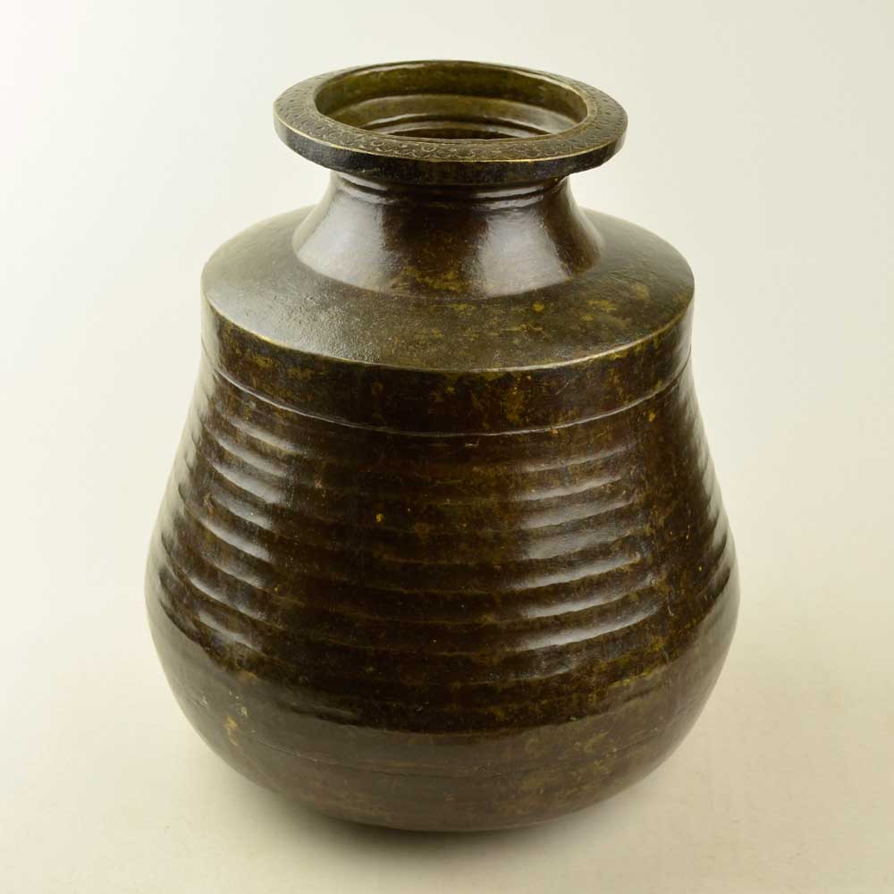 インド直輸入古物 真鍮の壺 高さ36cm 直径32cm 重さ3.4kg アンティークブラスポット インテリア MGD-O-GOODS-013