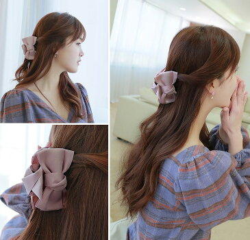 【即納】リボンバレッタ 全9色（レース ビッグリボン 大きい ヘアクリップ ヘッドアクセ ヘッドドレス シンプル ヘアーアクセサリー 髪留め クラシック）【KEY】