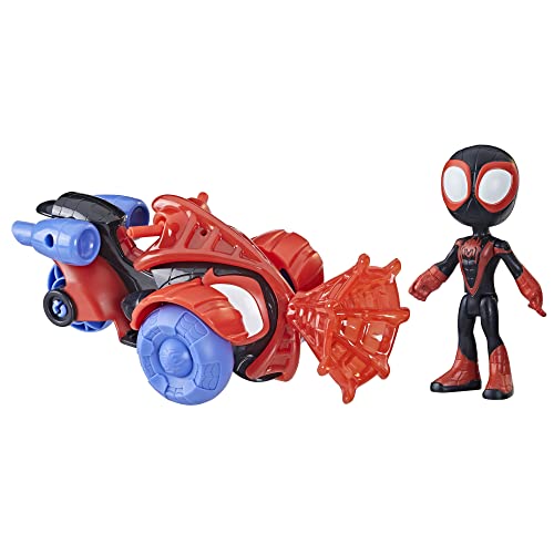 マーベル MARVEL スパイディとすごいなかまたち マイルズ モラレス：スパイダーマン テクノレーサー 4インチ (10 cm) サイズ アクションフィギュア 車 プリスクールトイ 対象年齢3才以上 F7455