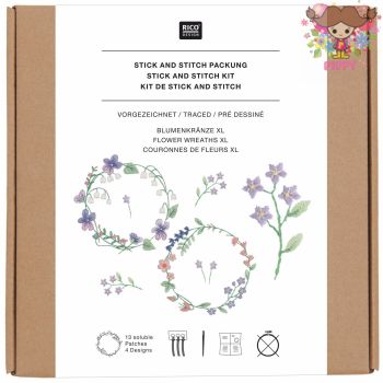 Rakuten - Rico Deaign 刺繍キットお洒落なデザイン♪☆フラワーリース XL☆（説明書付き ドイツ語・英語等表記）Stick & Stitch Kit Flower Wreaths XL【メール便OK！】ワンポイント刺繍 ワッペン インテリア 生地