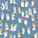 アニタ ジェラーム カットクロス【約50cmx50cm】Anita Jeram☆CATS WITH HATS☆帽子をかぶった猫 キャット 動物コットン100％ 布 生地 ハンドメイド 小物づくり 可愛い 北欧【メール便発送可】