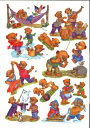 ドイツ製 クロモス☆くまの家族 手品 ソリ遊び 動物☆(Teddys)デコパージュ コラージュ スクラップピクチャー ダイカット エンボス アンティーク