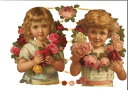 ドイツ製 クロモス☆薔薇と二人の子ども 花輪☆(2 Kinder mit Rosen)デコパージュ コラージュ スクラップピクチャー ダイカット エンボス アン...