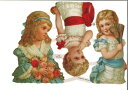 ドイツ製 クロモス☆三人のかわいい子ども 花☆(3 Kinder)デコパージュ コラージュ スクラップピクチャー ダイカット エンボス アンティーク