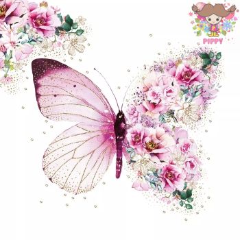 PPD ペーパーナプキン☆Butterfly Flowers☆（20枚入り）蝶 ちょう 花柄 ピンク可愛い お洒落 デコパージュ ハンドメイド