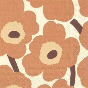 marimekko マリメッコ 可愛い ペーパーナプキン デコパージュ カルトナージュ☆UNIKKO cream terracotta ウニッコ クリームテラコッタ 花柄☆ （1枚/バラ売り）