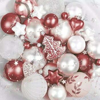 ドイツ HOME FASHION 素敵な ペーパーナプキン デコパージュ☆写真風クリスマスオーナメントホワイト レッド ハート スター☆(Elegant Baubles)（1枚/バラ売り）