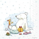 【25cmサイズ】IHR ペーパーナプキン ☆ICY X-MAS FOR YOU☆（1枚/バラ売り）可愛い デコパージュ Anita Jeram アニタ ジェラーム シロクマへのクリスマスプレゼント ネズミ 雪 冬柄 動物