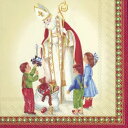 ドイツ IHR 可愛い ペーパーナプキン デコパージュ☆アンティーク調ニコラウスと子供 クリスマス プレゼント☆(ST. NICOLAS cream)(1枚/バ...