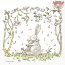 ドイツ IHR 可愛い ペーパーナプキン デコパージュ☆Anita Jeram アニタ ジェラーム 舞う花びらとバニー うさぎ 動物☆（BLOSSOMS AND BUNNIES white）（1枚/バラ売り）