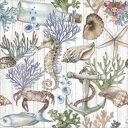 ti-flair ペーパーナプキン☆Underwater Treasures☆(20枚入り)魚 タツノオトシゴ アンカー 海 カニ 貝殻 木目 サンゴ デコパー...