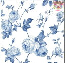ドイツ IHR 可愛い ペーパーナプキン デコパージュ☆ランブリングローズ 薔薇 花柄☆（RAMBLING ROSE white blue）（1枚/バラ売り）