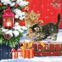 Ambiente ペーパーナプキン☆子猫のクリスマスプレゼント オーナメント 雪 動物☆ (Kittens On Doorstep)（1枚/バラ売り）