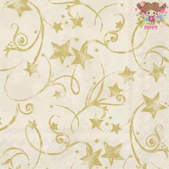 ドイツ IHR 可愛い ペーパーナプキン デコパージュ☆星のガーランド クリーム ゴールド☆（STAR GARLAND cream gold）（1枚/バラ売り）