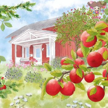 PPD 素敵な ペーパーナプキン デコパージュ☆スウェーデンの家 リンゴの木 庭 花☆(House in Sweden)（1枚/バラ売り）