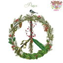 PPD 素敵な ペーパーナプキン デコパージュ☆ピースマーク 花輪 ヒイラギ 小鳥 クリスマス☆(Peace on Earth)(1枚/バラ売り)
