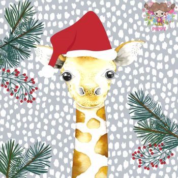 Paper+Design ペーパーナプキン デコパージュ☆キリンサンタ きりん 雪 サンタクロース クリスマス☆(Giraffe santa)（1枚/バラ売り）