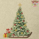 ドイツ HOME FASHION 素敵な ペーパーナプキン デコパージュ☆ソリに乗ったクリスマスツリー プレゼント 星 クリスマス☆(Tree on Sled)（1枚/バラ売り）