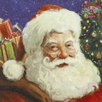 ドイツ HOME FASHION 素敵な ペーパーナプキン デコパージュ☆笑顔のサンタクロース プレゼント クリスマスツリー クリスマス☆(Friendly Santa)（1枚/バラ売り）