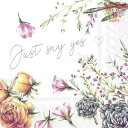 ドイツ IHR☆JUST SAY YES☆(20枚入り)バラ 薔薇 ばら 文字 ハート 花柄 ペーパーナプキン デコパージュ