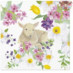 TETE a TETE ペーパーナプキン ☆Lamb in Flowers☆ （1枚/バラ売り）ひつじ 羊 花柄 ペーパーナプキン デコパージュ