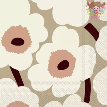 marimekko マリメッコペーパーナプキン ☆UNIKKO cream☆（1枚/バラ売り）ウニッコ クリーム ピンク グレージュ 花柄 北欧 デコパージュ カルトナージュ 可愛い お洒落 華やか 素敵