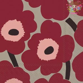 marimekko マリメッコペーパーナプキン ☆UNIKKO red linen☆（1枚/バラ売り）ウニッコ レッド リネン 花柄 北欧 デコパージュ カルトナージュ 可愛い お洒落 華やか 素敵